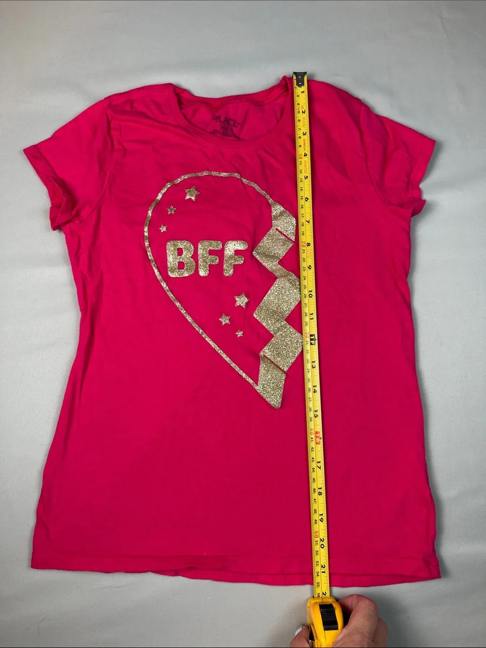 The Children's Place Girls Hot Pink Tee Gold Glitter BFF Heart XL 14